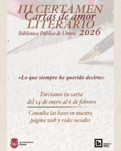 Abierto el plazo para participar en el III Certamen Literario de Cartas de Amor de la Biblioteca de Utrera