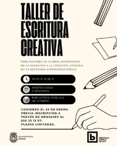 La Biblioteca Pública de Utrera acoge un Taller de Escritura Creativa durante todo 2026