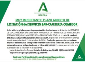 El CPA de Utrera abre la licitación para gestionar su bar-cafetería y comedor