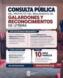 Utrera abre una consulta pública para elaborar el nuevo Reglamento de Galardones y Reconocimientos