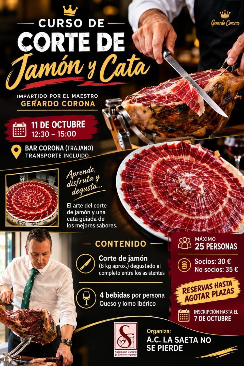“La Saeta No Se Pierde” organiza este domingo un curso de corte de jamón y cata