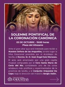 Utrera se prepara para la histórica coronación canónica de la Virgen de las Angustias que se celebrará este sábado